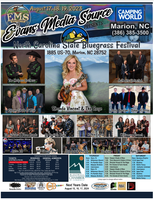 North Carolina State Bluegrass Festival 2024 Event Info